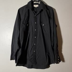 Sheplers Western Snap Shirt Size 15.5-34 Black Long Sleeve Pearl Button cowboy